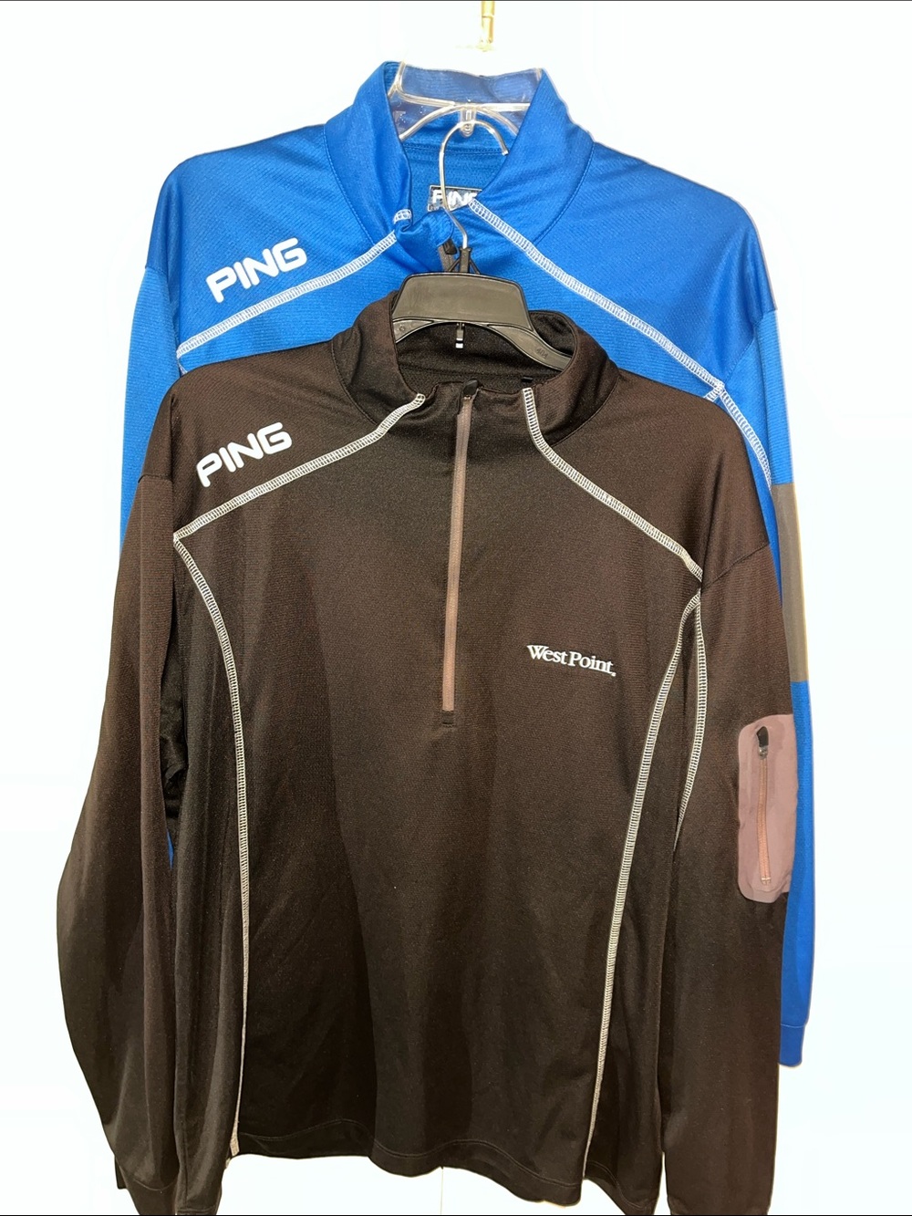 Two (2) Performance Ping Man Black LS mens Golf Shirt West Point Hollow Creek L